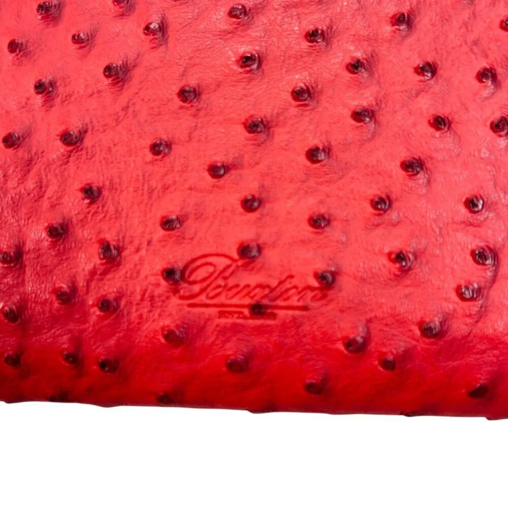 Buxton Red Vegan Leather Wallet Embossed Croc Ostrich Buckle Clasp Silver